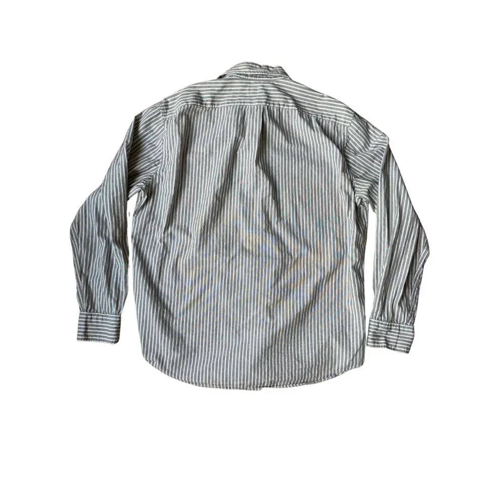 J. Crew White Gray Striped Relaxed Fit Secret Wash Long Sleeve Button Down L